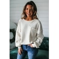 thumbnail image 5 of Women's White Exposed Seam Knit Pullover Sweatshirt with Chest Pocket | [ZhiHiMeRi] | L, 5 of 12