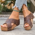 thumbnail image 3 of Rokment Platform Wedges Dress Slides Sandals for Women 2026 Fashion Comfortable Leather Crooss-Band Chunky High Heels Slip-On Beach Lightweight Casual Walking Slippers Shoes Brown Size 6, 3 of 7