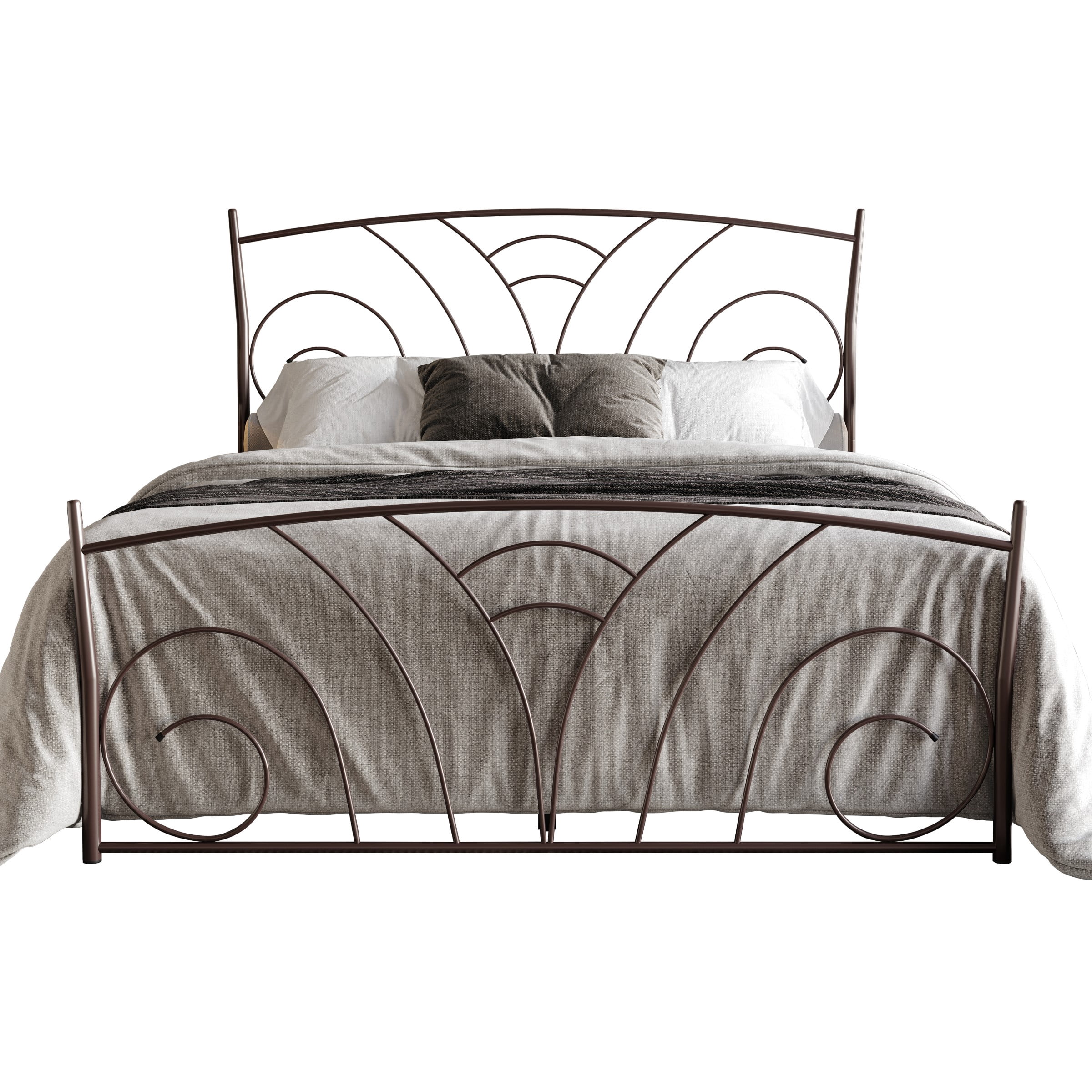 Home Design Essex Full Metal Bed Frame with Wavy Strip Design & Sturdy Metal Construction, Brown, Easy Assembly