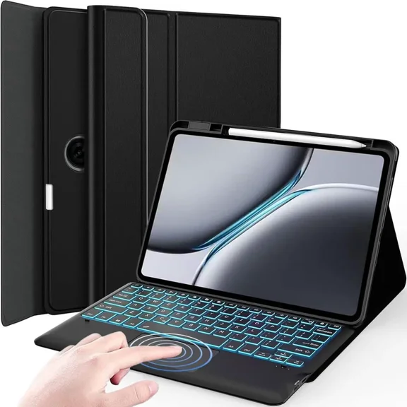 Touchpad Keyboard Case for OnePlus Pad 2 12.1 Inch 2024, 7 Colors Backlit, Detachable Bluetooth Wireless Trackpad Keyboard & Slim PU Stand Protective Cover with Pencil Holder
