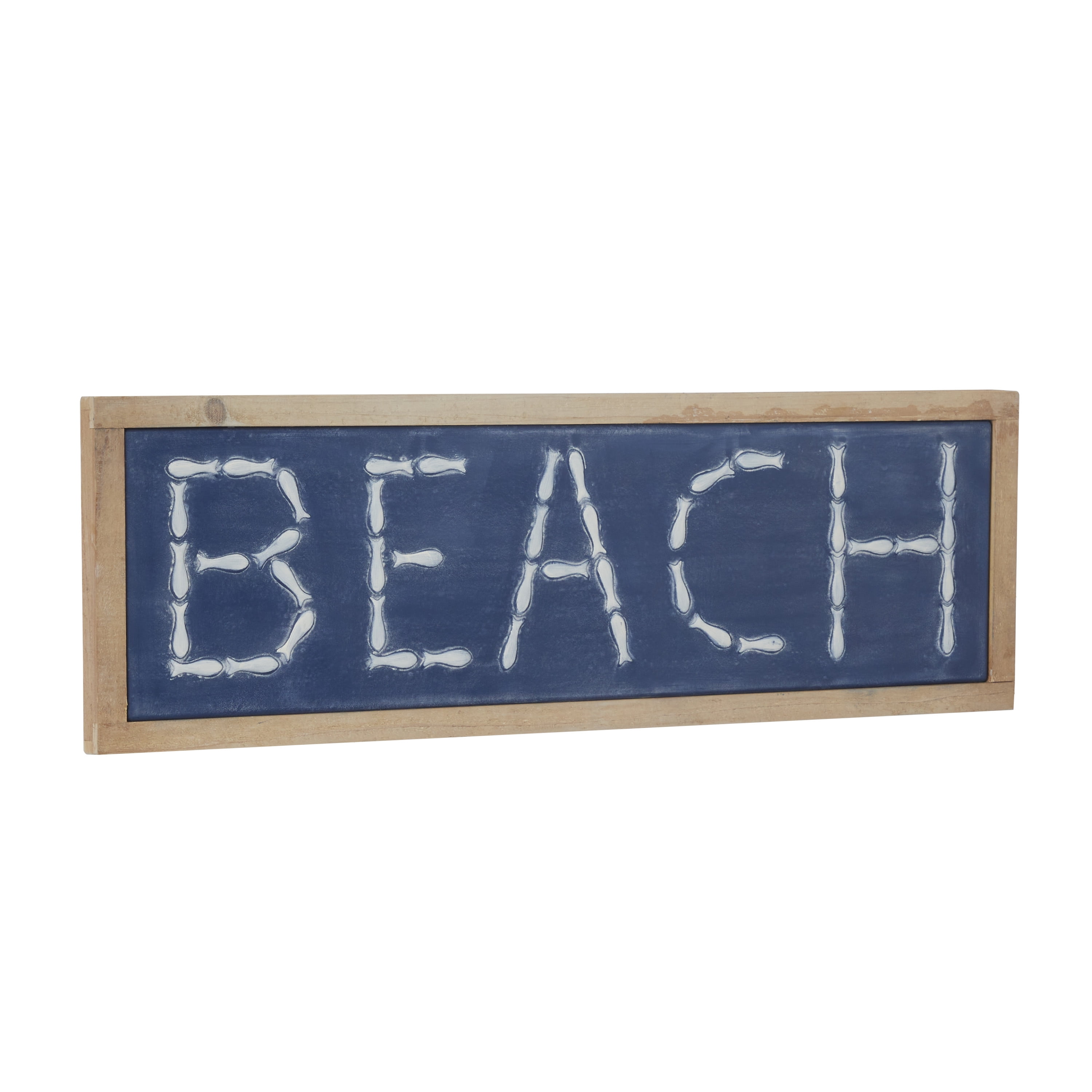 DecMode White Metal Beach Sign Wall Decor with Brown Frame