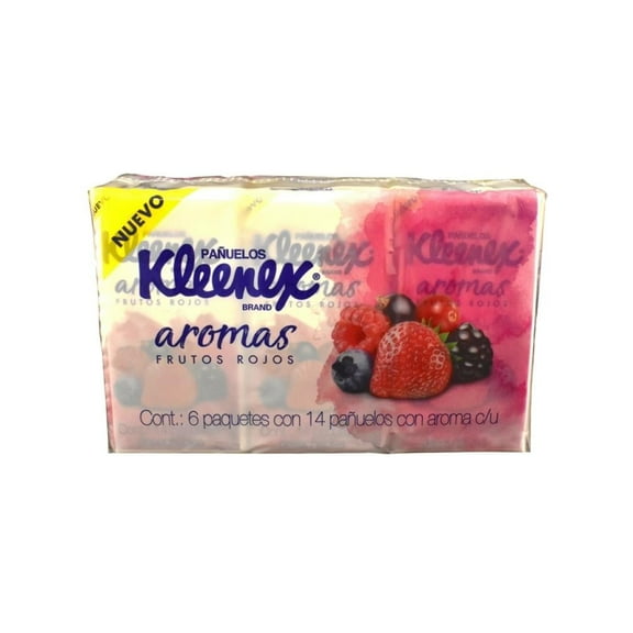 Pañuelos Kleenex Aromas frutos rojos 6 paquetes con 14 hojas dobles c/u