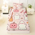 thumbnail image 3 of Homewish Kawaii Bowknot Ghost Twin Sheets,Halloween Pumpkin Bat Web Bedding, 3pcs, 1 Flat Sheet, 1 Fitted Sheet and 1 Pillowcase, 3 of 5