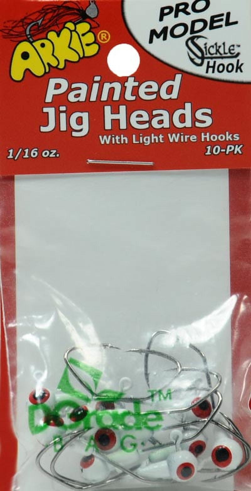 Arkie Lures Pro Model Sickle Hook Jig Head Hard Bait, Color White, Size 1/16 oz.