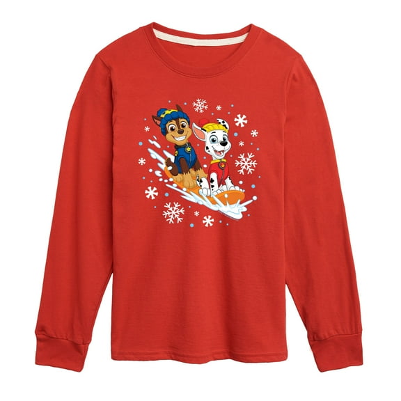 Paw Patrol - Chase Marshall Sledding - Toddler And Youth Long Sleeve Graphic T-Shirt