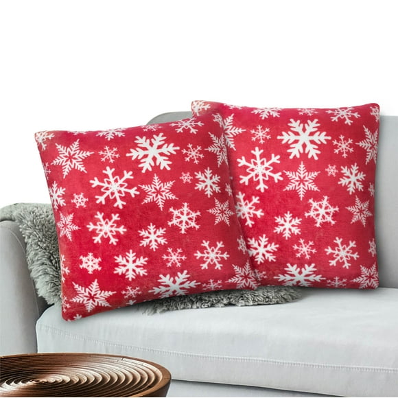 PAVILIA Holiday Throw Pillow Covers 20x20 Set of 2, Decorative Pillow Cases Bed Sofa Couch, Christmas Winter Accent Decor Cushion Bedroom Living Room, Velvet Square Euro Sham Covers, Snowflake Red