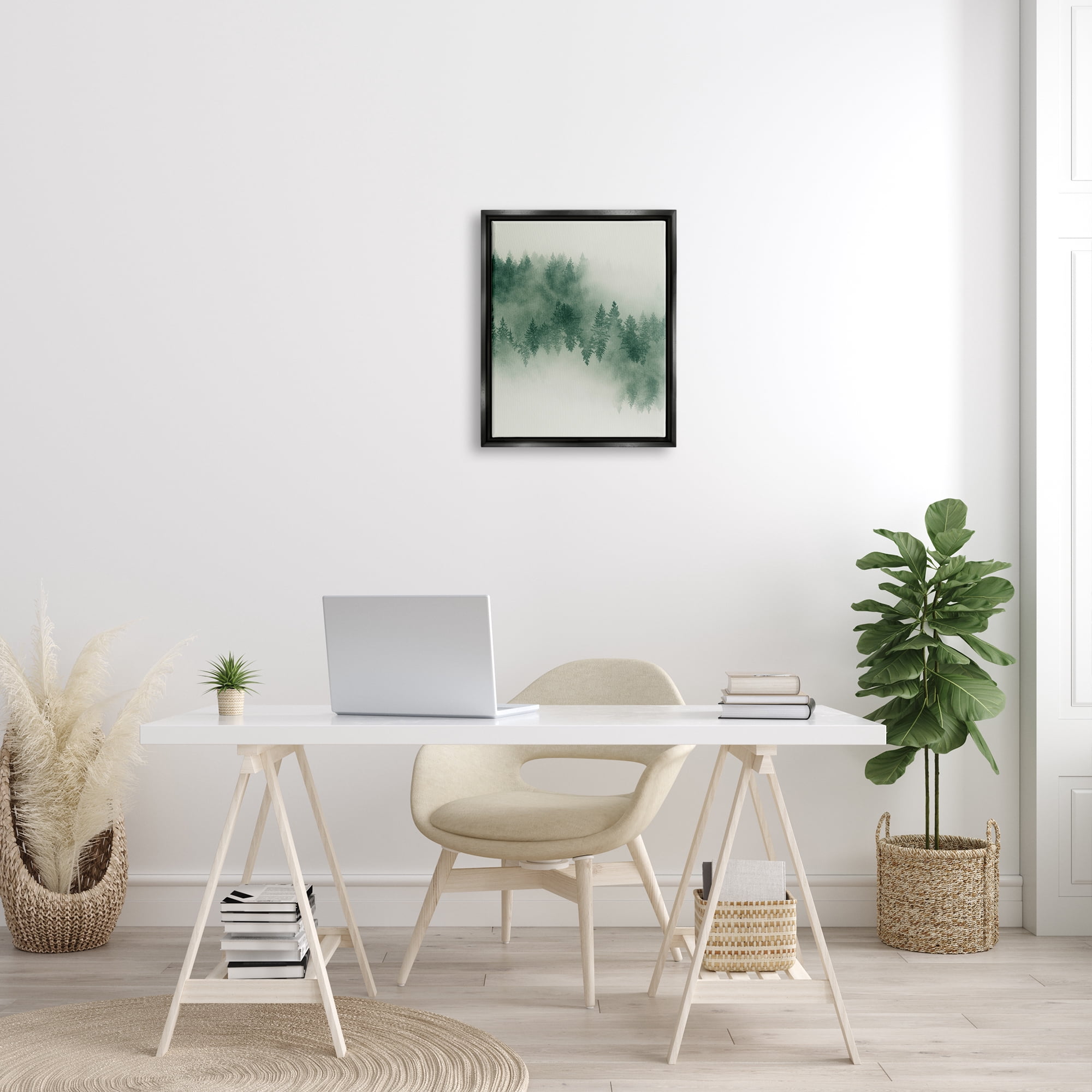 Stupell Surreal Foggy Forest Trees Landscape Painting Black Floater Framed Art Print Wall Art