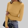 thumbnail image 2 of MOJOGO Women's Warm Base Layer Lightweight Ribbed Knit Long Sleeve Pullover Tops Spring Fall Mock Neck Shirts Yellow Free Size, 2 of 8