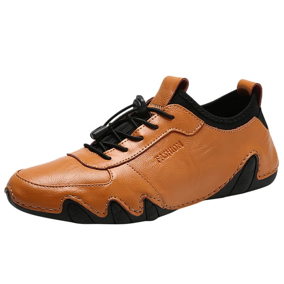 Xiaoxatg Men's Casual Shoes Men Fashion Walking Sneakers Non Work Comfortable Leather Athletic Tennis Shoes 7.5 Gold