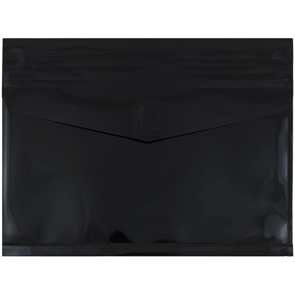 JAM Paper Plastic Expansion Envelopes, Hook & Loop, Letter Booklet, 9 3/4 x 13, 2 in Expansion, Black, 3/Pack