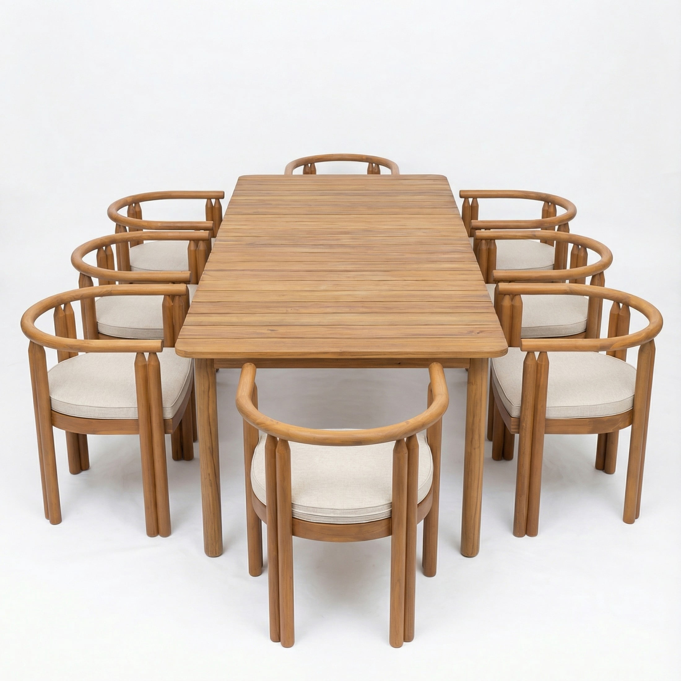 Christopher Knight Home Outdoor Dining Set, 8 Seats, Patio Arm Chairs with 79" Table, Teak+Beige
