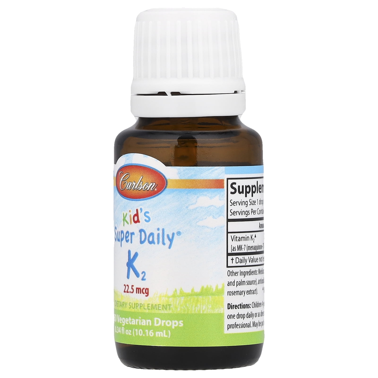 Carlson - Kid's Super Daily K2, 22.5 mcg, Liquid Vitamin K2 as MK7, Vegetarian, Unflavored, 360 Drops
