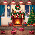 thumbnail image 3 of Festive Design Christmas Banner Decorative Stockings Wreath Holiday Fireplace Decoration for Family Gathering Winter Festive Indoor Celebration, 3 of 9