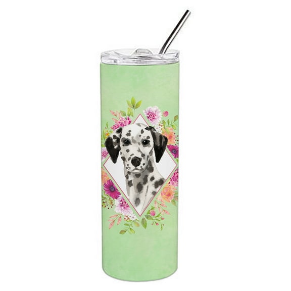 Carolines Treasures CK4402TBL20 Dalmatian Green Flowers Stainless Steel 20 oz Skinny Tumbler 20 oz multicolor