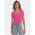 thumbnail image 4 of Women's T Shirts Short Sleeve Scoop Neck Basic Going Out Tops Fashion Slim Fit Tee, 4 of 6