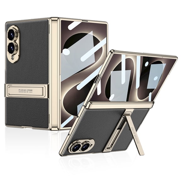 for Samsung Galaxy Z Fold 8 Case with PU Leather Back Electroplated Frame, Hinge Protection Screen Protector Stand Full Body Protection Slim & Light Cover for Samsung Galaxy Z Fold 8, Black