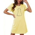 thumbnail image 4 of Aobny Trendy Nightgowns for Women's Thin Cat-Print Yellow Sleep Dresses Short Sleeve Short Crew Neck Teens Pajamas Cute, 4 of 5