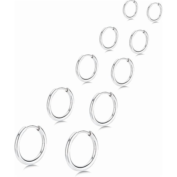 5 Pairs Small Huggie Hoop Earrings for Women, Stainless Steel Hypoallergenic Lightweight Cartilage Hoops, Silver Gold Stackable Minimalist Jewelry for Sensitive Ears