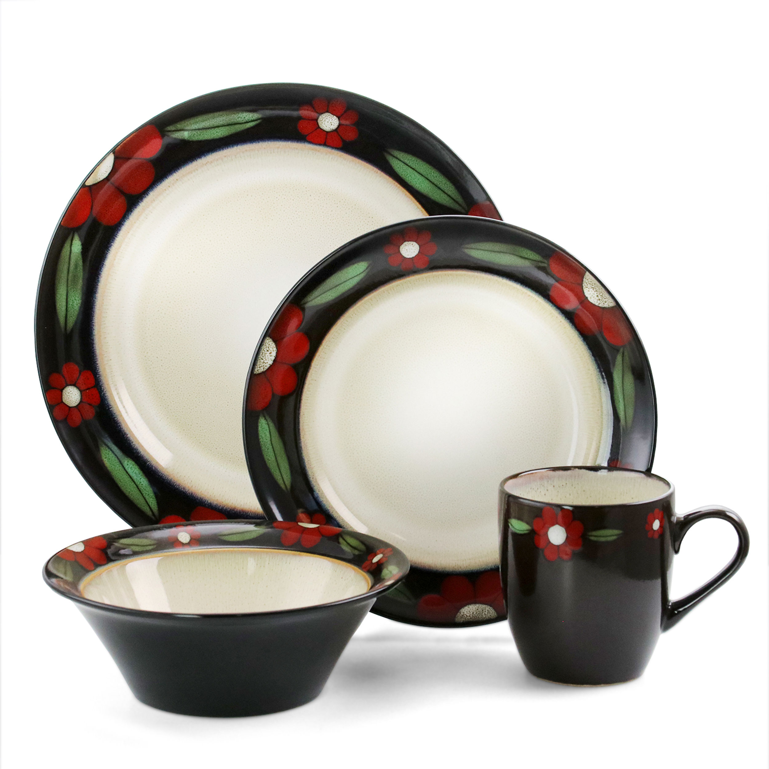 Elama Homestead 16 Piece Dinnerware Set in Brown and Floral - image 2 of 8