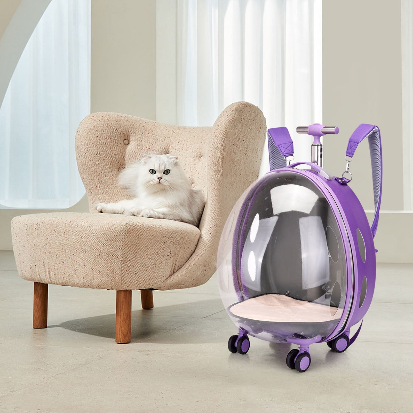 FYTPOV Cat Carrier Dog Carrier, Clear Pet Carrying Bag Breathable, Pet Trolley Case with Wheels and Telescopic Handle for Travel Camping