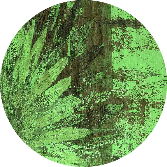 Ahgly Company Indoor Round Oriental Green Industrial Area Rugs, 7' Round