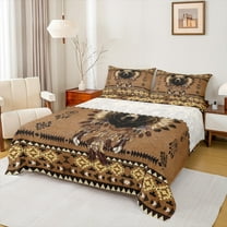 Homewish 3D Brown Bear Bed Sheets, Western Tribal Dreamcatcher King Sheets, Jungle Wildlife Animal Sheet Set, Lightweight Room Decor, 4-Piece