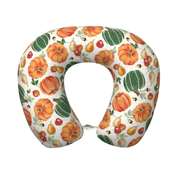 KLL Autumn Pumpkins Pattern Memory Foam Cervical Neck Pillow Versatile U-Shaped Pillows for Home/Office/Camping/Travelling/Soft Washable Cover