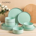 thumbnail image 6 of ALOFMO 12-Piece Light Green Reactive Glaze Ceramic Dinnerware Set,Modern Stoneware Plates Bowls Service for 4, Anti-Slip Scratch-Resistant, 6 of 9