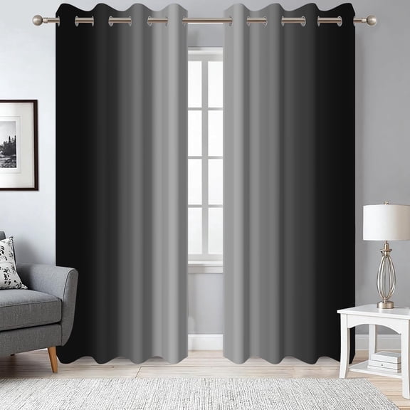 Black Grey Ombre Blackout Curtains for Living Room,Grommet Thermal Insulated Window Drapes for Bedroom(52Wx84L,2 Panels)