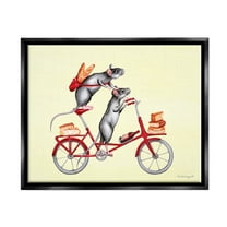 Stupell Industries Mice On Bicycle Carrying Picnic Lunch Bread Cheese Graphic Art Jet Black Floating Framed Canvas Print Wall Art, Design by Amelie Legault
