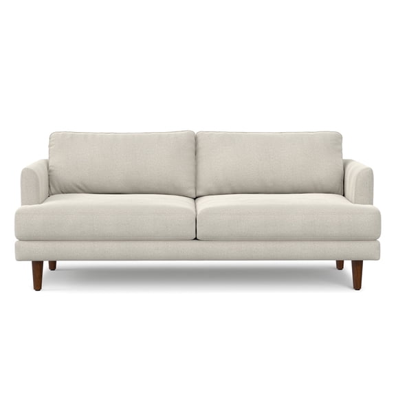 Simpli Home Livingston 76 inch Wide Mid-Century Modern Loveseat Sofa in Cream White Woven-Blend Fabric