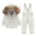 thumbnail image 1 of Gibobby Chamarra de invierno para bebé niñoBebé Niños Niñas invierno grueso cálido con capucha abajo abrigo abajo Paraks Playsuit pantalones mono traje d(Blanco, 2-3 Años), 1 of 4