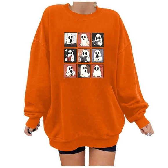 Heisall Womens Sweatshirts Autumn Winter Halloween Print Drop Shoulder Round Neck Long Sleeve 2025 New Style Fashion Casual Hoodies