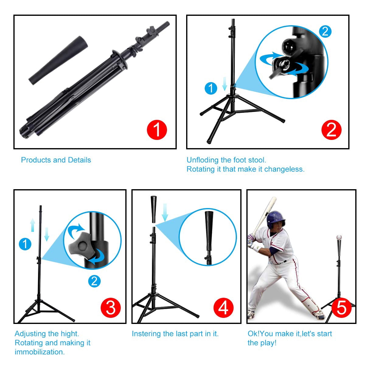 Cyfie Adjustable Baseball Batting Tee, T Ball Stands Hitting Equipment Practice Training, 29.5in-44.5in,Deal on Sale Clearance