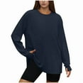 thumbnail image 4 of Aobny Tunic Y2k Tops for Women Crew Neck Navy Blue Thumb Hole Long Sleeve Shirts Hippie Clothes for Women,L, 4 of 5