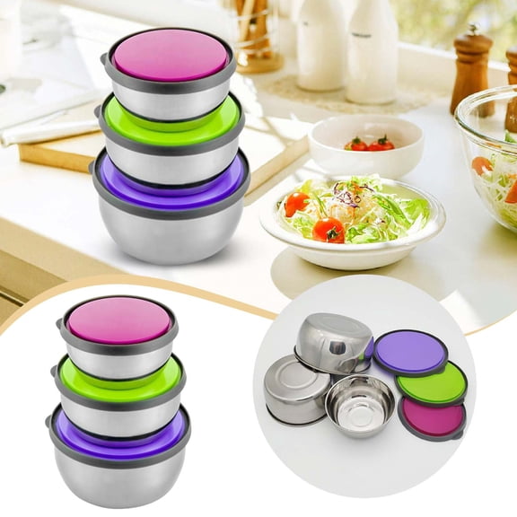 3-Piece Stainless Steel Mixing Bowls Set with Lids for Everyday Kitchen Storage Containers Food Preservation and Freshness