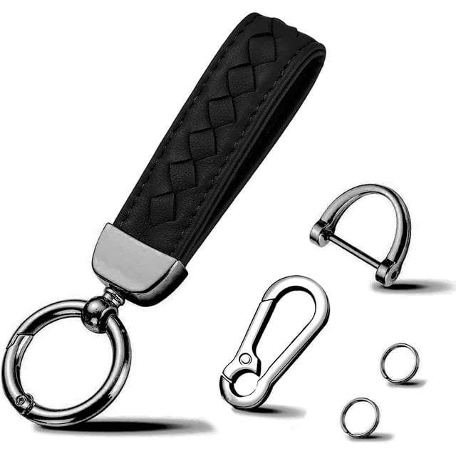 HAHDAXIA Genuine Leather Car Keychain with 2 Key Rings,Car Fob Key Keychain Holder with Anti-Lost D-Ring for Men Women