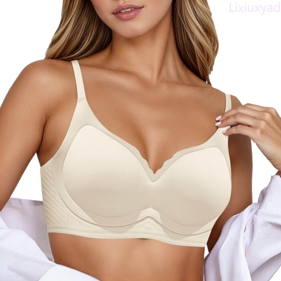 Lixiuxyad Women's Seamless Wireless Bra Soft Support Push Up Non Padded Comfortable Bralette For Small Chest Lift Side Smoothing ,Bras for Women Beige L