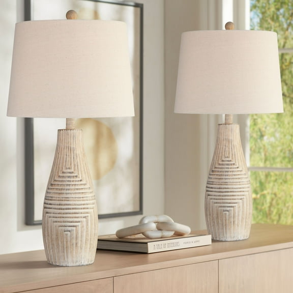 John Timberland Chico 27" Tall Modern Southwest Rustic Table Lamps Set of 2 Brown Light Wood Finish Living Room Oatmeal Shade