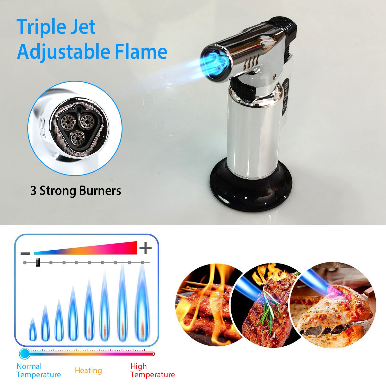 iMounTEK Culinary Butane Torch Lighter Refillable Blow Torch Adjustable Flame Silver - image 5 of 8