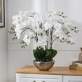 thumbnail image 1 of Vanity Art Plastic Phalaenopsis Orchids Floral Arrangement in Pot Home Decor | 14 Stems Real Touch White Artificial Flowers for Decoration with Green Leaf in Silver Ceramic Pot, MLTAO-1082YS, 1 of 6