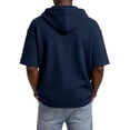 thumbnail image 6 of Men's Waffle Knit Short Sleeve Hoodie With Button Down Front And Drawstring Featuring Casual Loose Fit For Summer Streetwear Beach Vacation Navy XXL, 6 of 8
