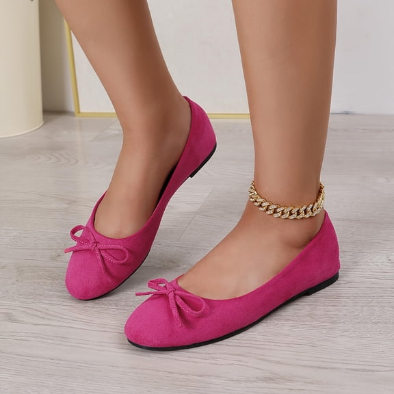 Gamivast Flat Shoes for Women Bow Knot Suede Look Flat Shoes Round Toe Ballet Flats Office Work Travel Walking Daily Casual Comfortable Footwear Hot Pink 37