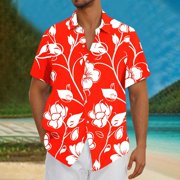 Fznquz Men's Short Sleeve Shirts Summer Hawaiian Shirt Beach Button Down Mens Tops