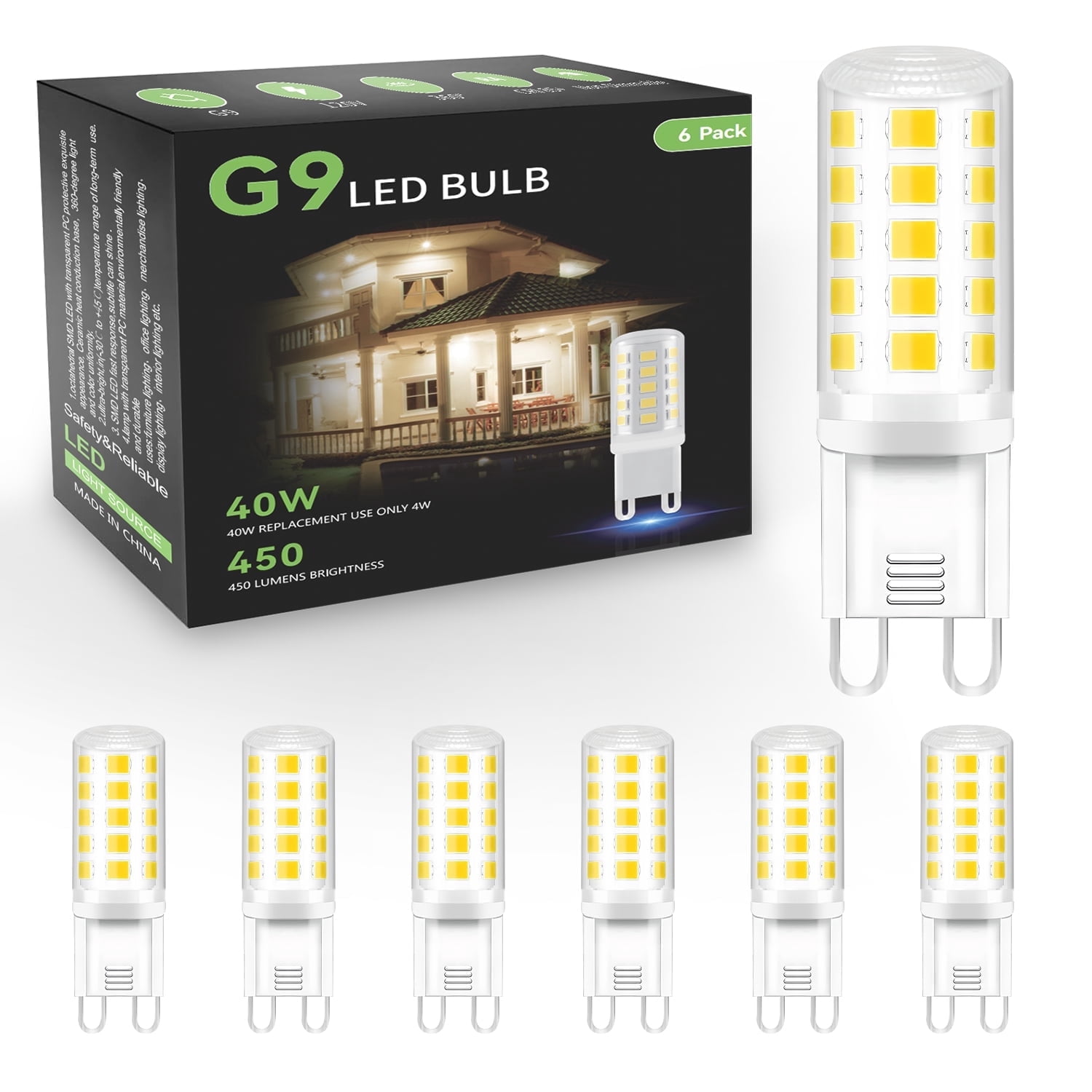 DAYBETTER G9 LED Light Bulb, 4W Equivalent, Non-Dimmable, 6000K Daylight White, 450 Lumens, CRI 85+, 6 Pack