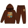 thumbnail image 3 of Girls 2 Piece Outfits Sweatsuit Jesus Loves You Letter Print Hoodie Sweatshirt and Sweatpant Tracksuit Athletic Jogger Sets,Coffee,12-13 Years, 3 of 6