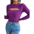 thumbnail image 2 of SAYOO Women's Cutout Knit Tops, Sexy Long Sleeve Cable Knit Round Neck Slim Fit Sweaters, 2 of 6