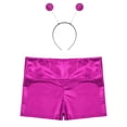 thumbnail image 3 of Aislor Girls Shiny Metallic Alien Shorts with Hair Hoop Kids Festival Party High Waist Dance Bottoms Black 6, 3 of 7