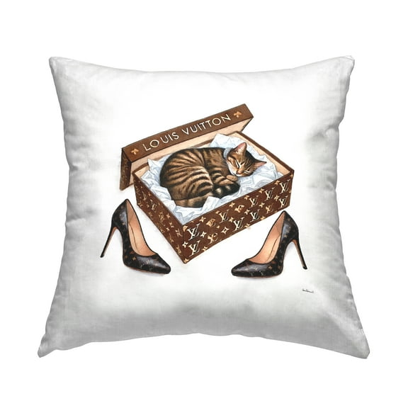 Stupell Industries Sleeping Cat in Shoebox Decorative Printed Throw Pillow Design by Amanda Greenwood.