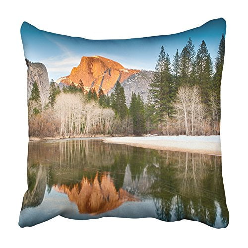 BSDHOME Blue Yosemite View of Half Dome at Sunset Reflected in the Merced River Green Pillowcase Cushion Cover 18x18 inch